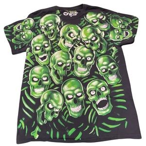 Liquid blue skull pile tee